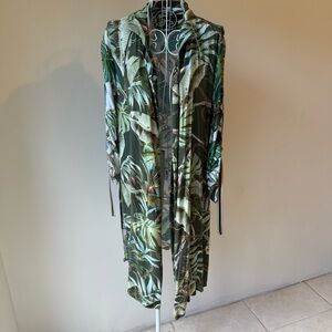 Studio F open front viscose kimono tropical print 3/4 sleeve knee length SZ 4